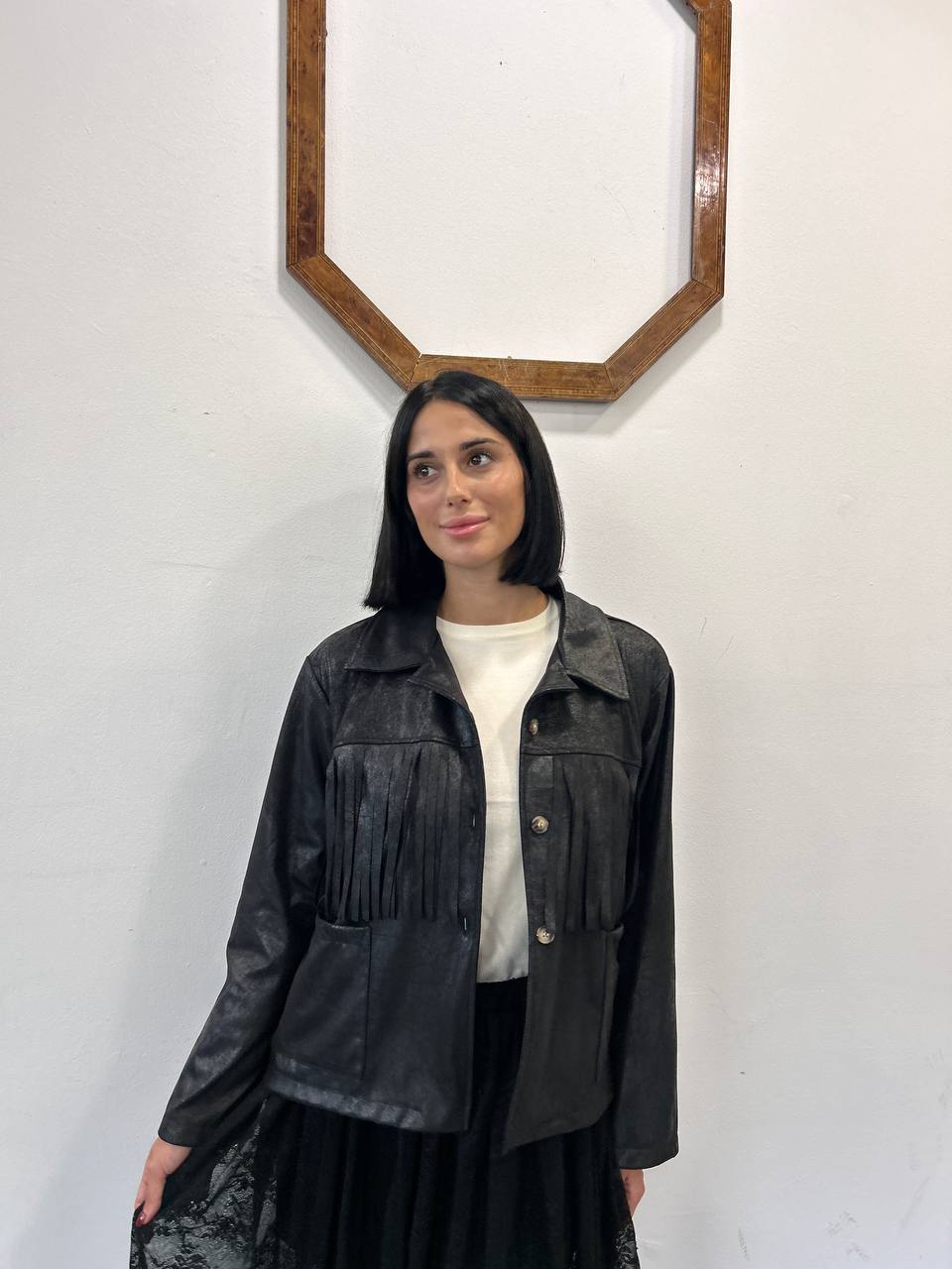 Giacca con frange similpelle Drovia