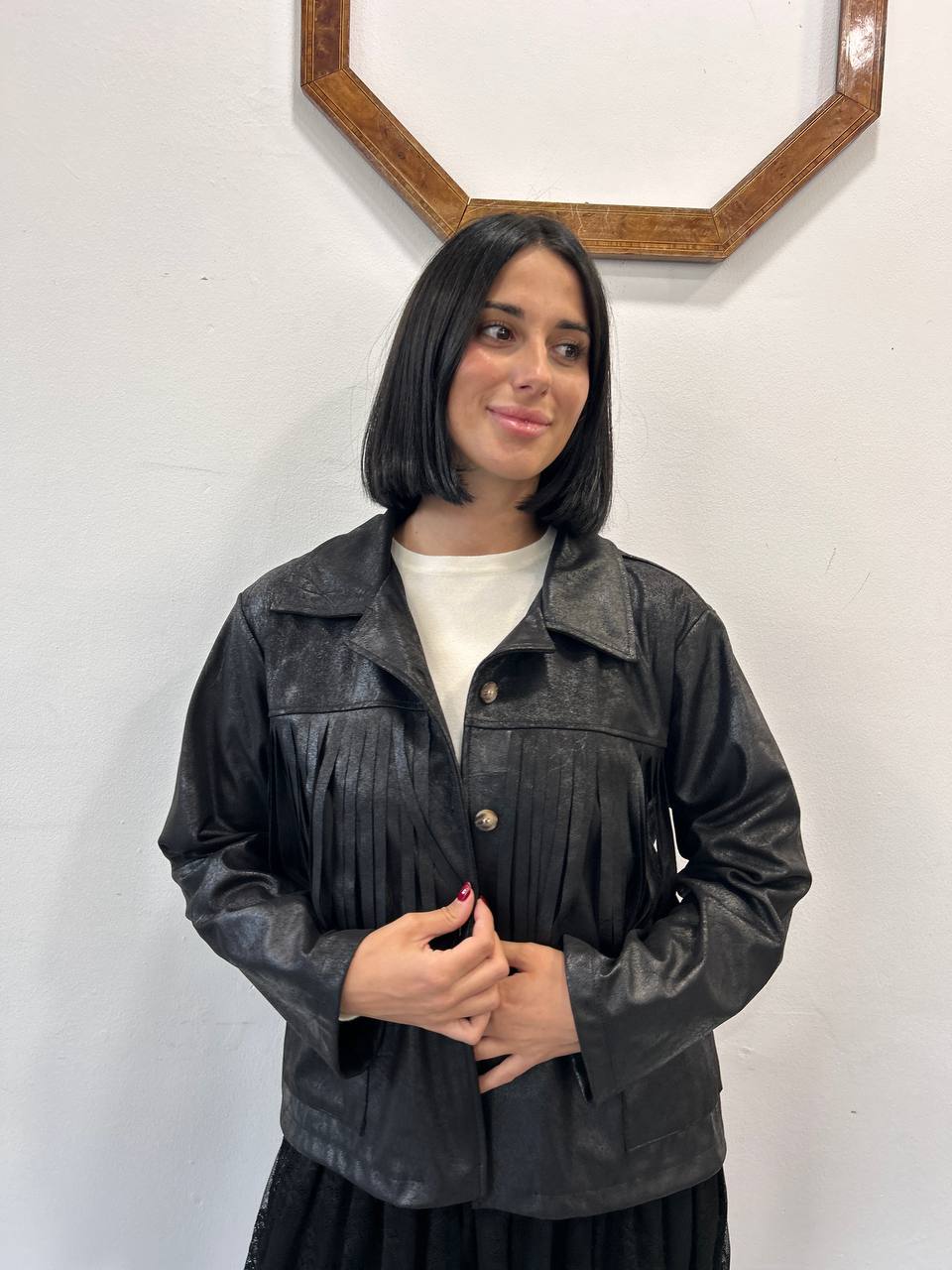 Giacca con frange similpelle Drovia