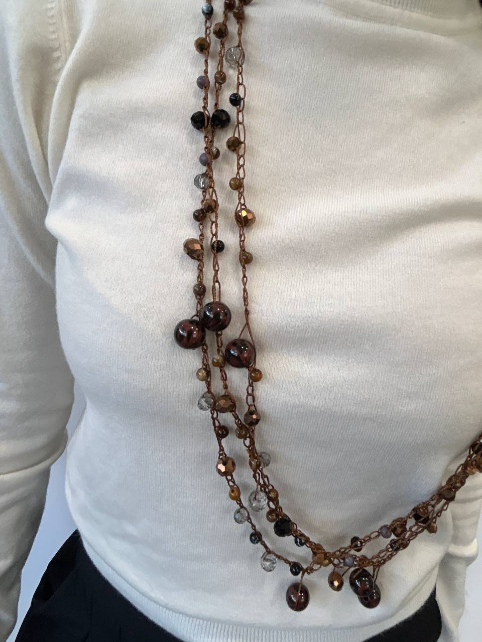 Collana lunga a più fili con perle e catena Calira