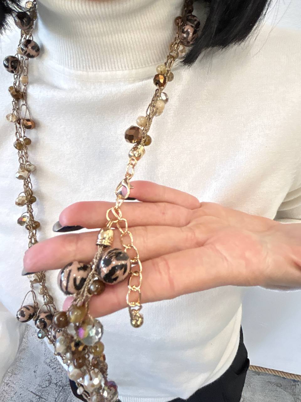 Collana lunga a più fili con perle e catena Calira