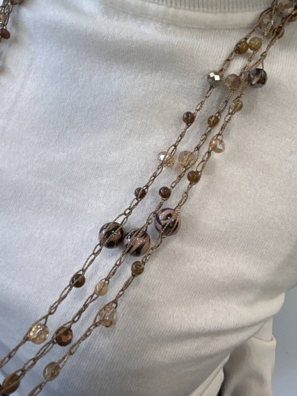 Collana lunga a più fili con perle e catena Calira