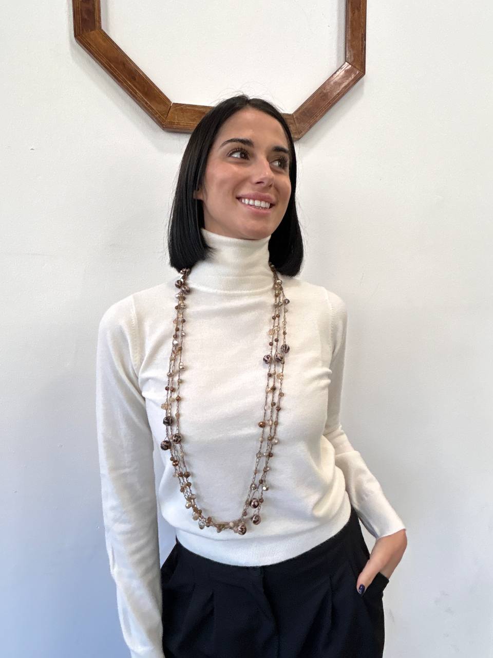 Collana lunga a più fili con perle e catena Calira