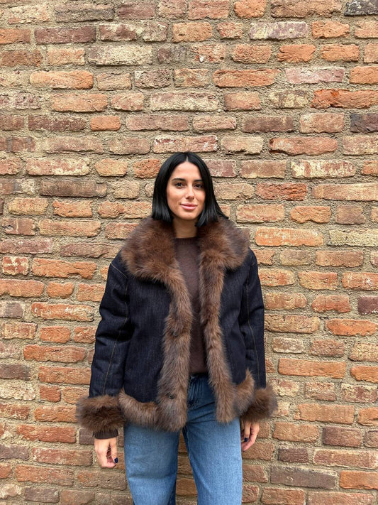 Giacca double face pelliccia e denim Almira