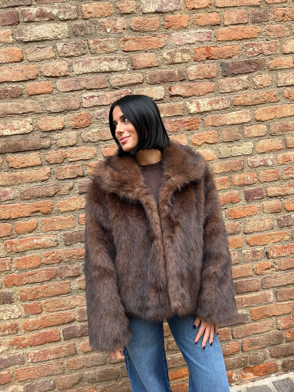 Giacca double face pelliccia e denim Almira