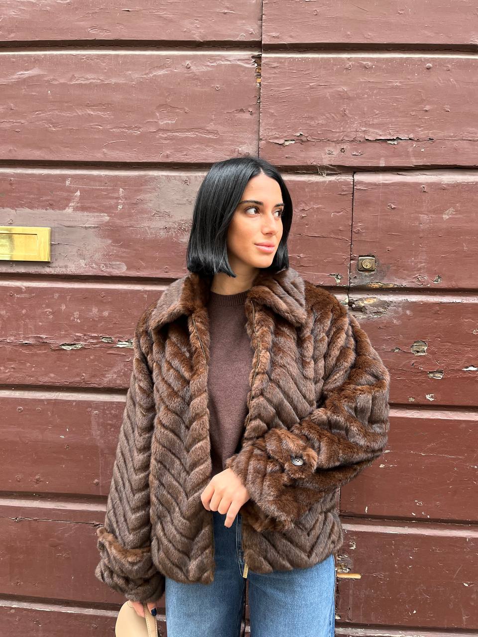 Giacca pelliccia chevron Orelia