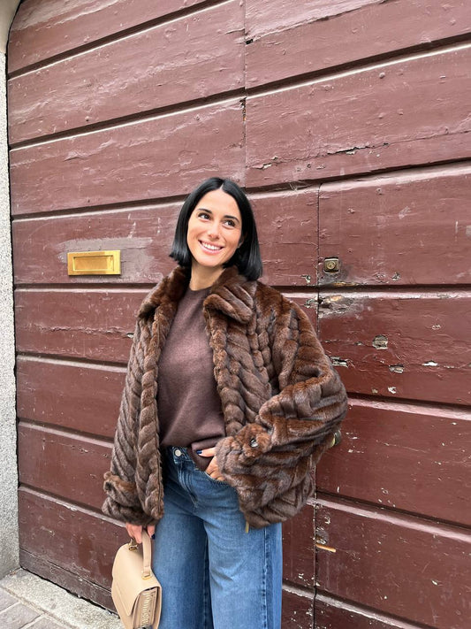 Giacca pelliccia chevron Orelia