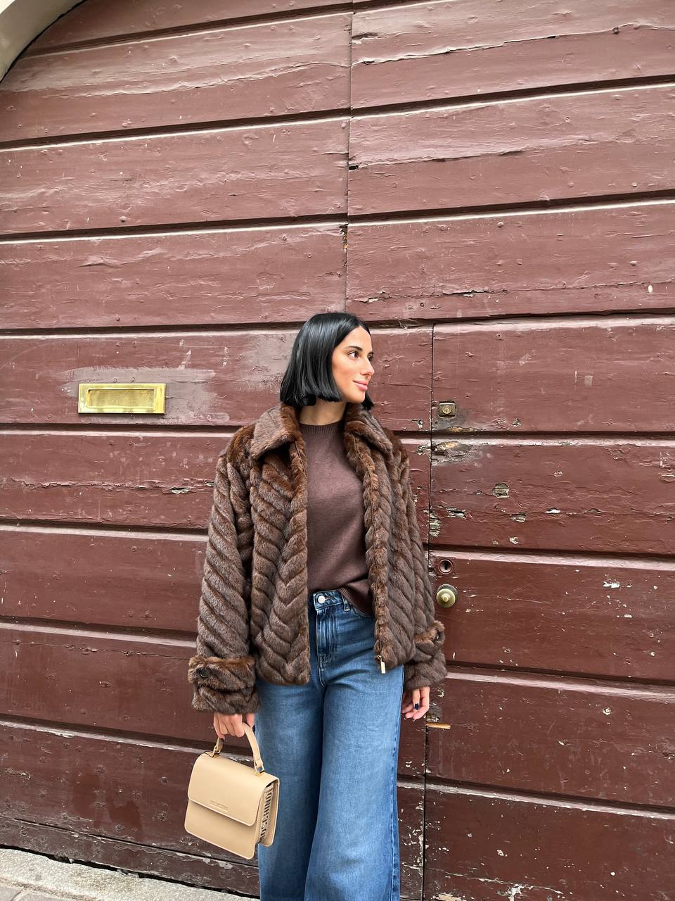 Giacca pelliccia chevron Orelia