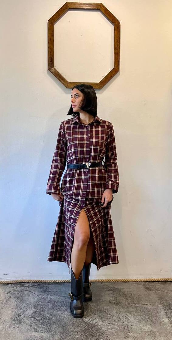 Chemiser lungo in tessuto a quadri Orina