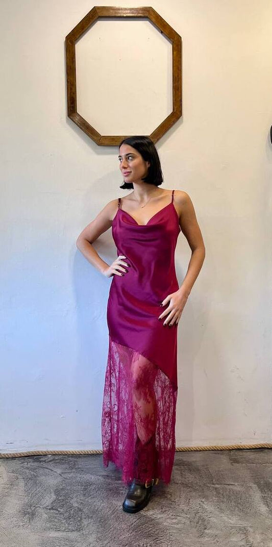 Abito in raso con inserti in pizzo Fiora