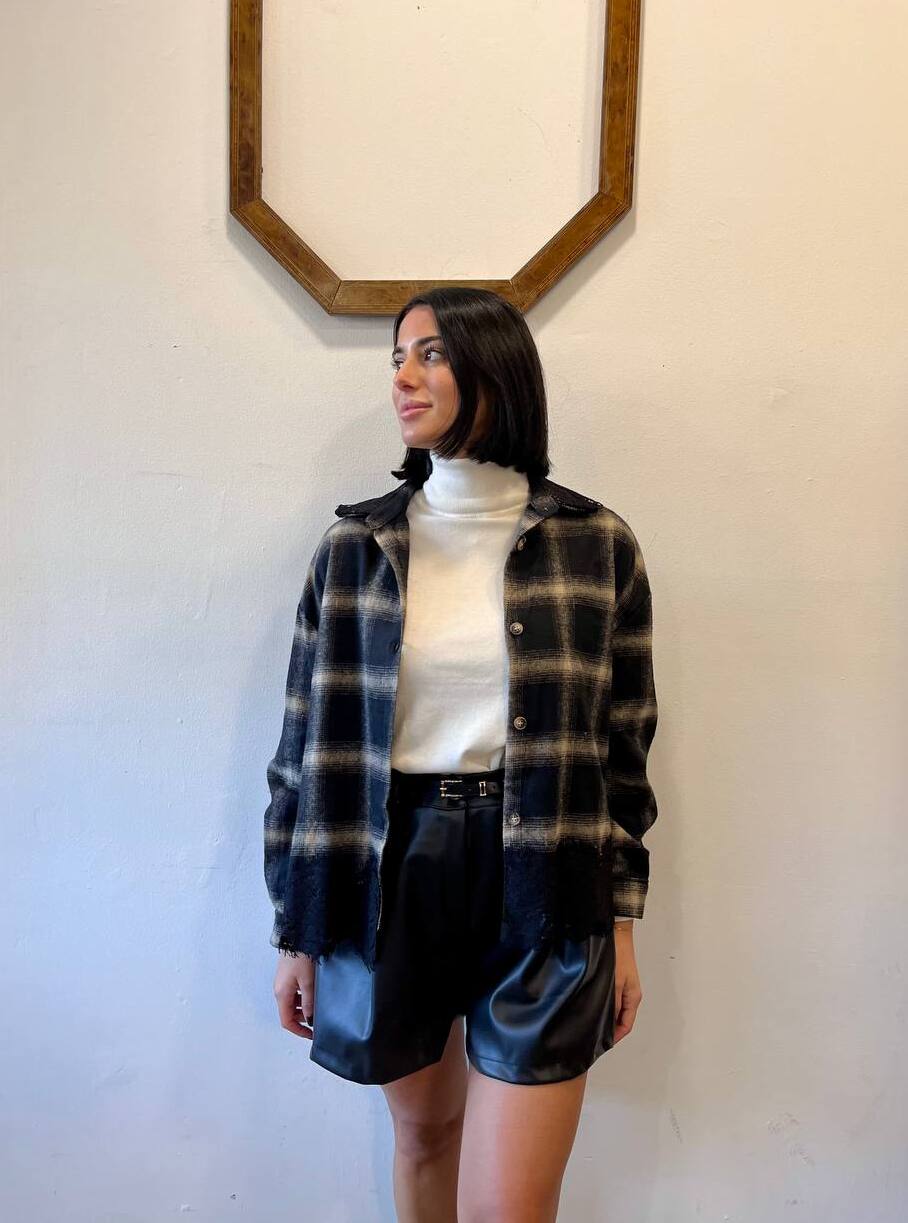 Camicia a quadri con dettagli in pizzo Lurea