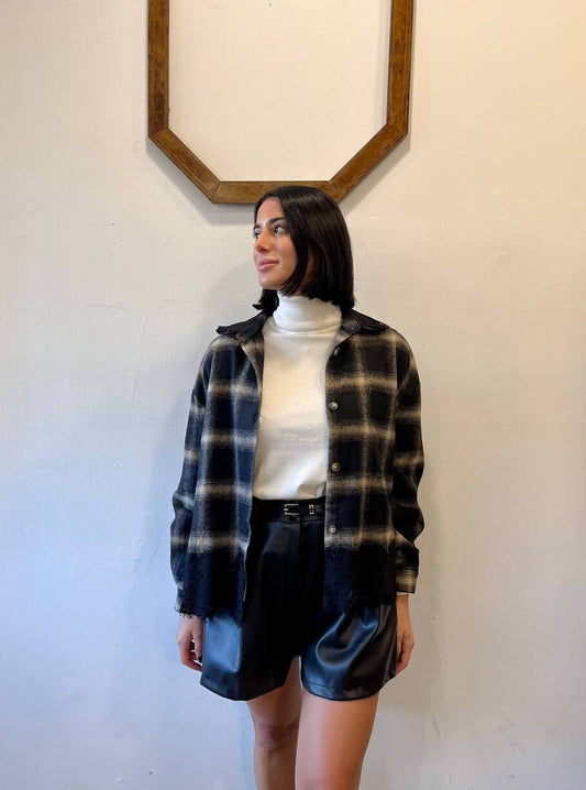 Camicia a quadri con dettagli in pizzo Lurea