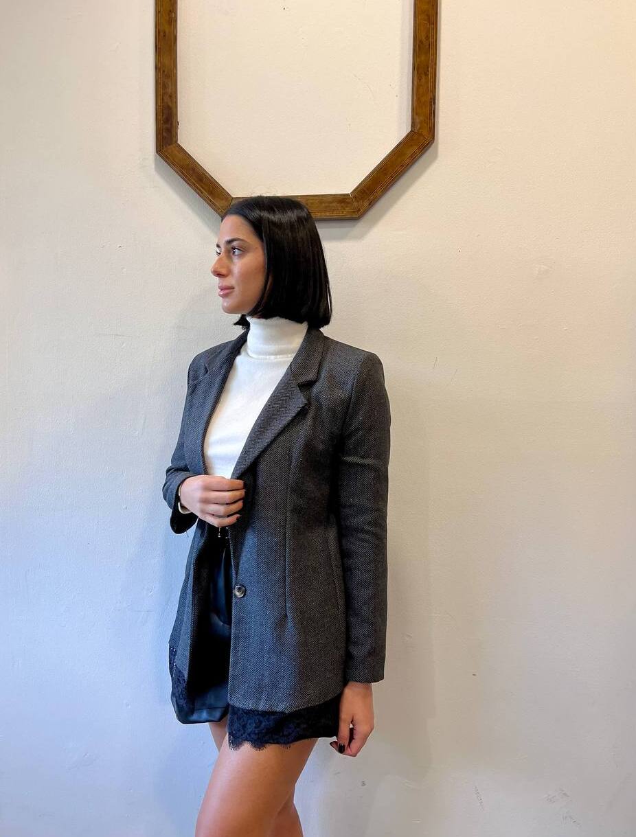 Blazer monopetto in tessuto spigato Melva