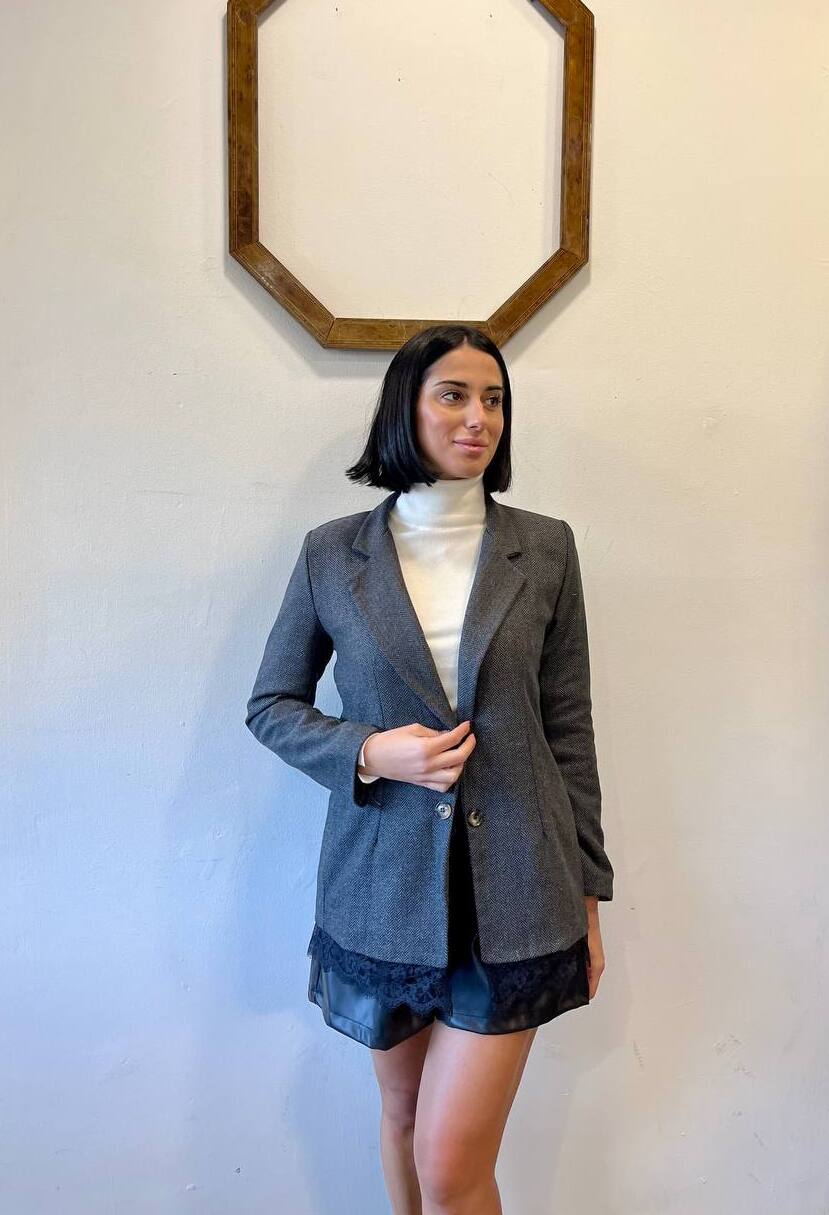 Blazer monopetto in tessuto spigato Melva