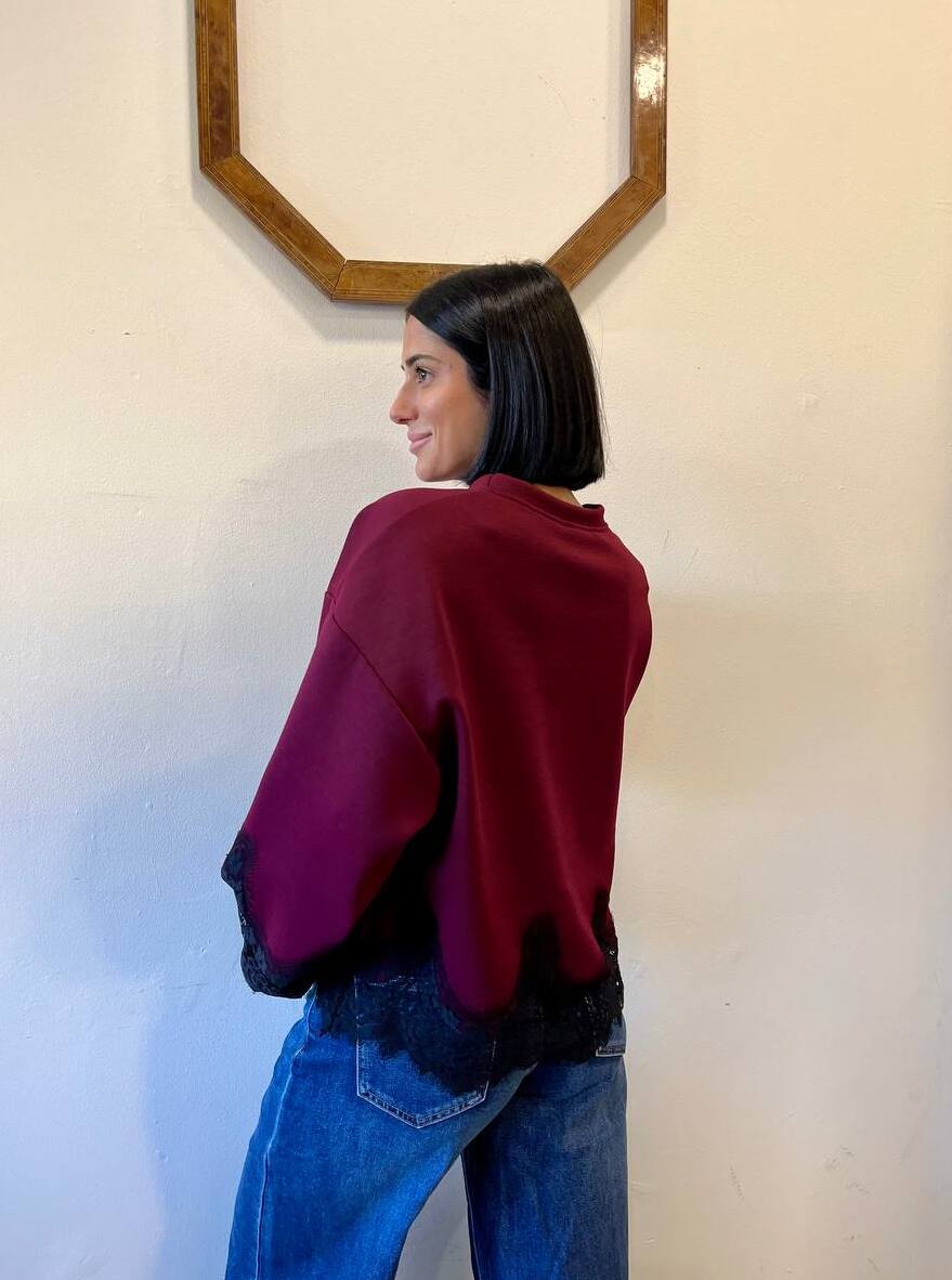 Felpa girocollo con bordo in pizzo Savia