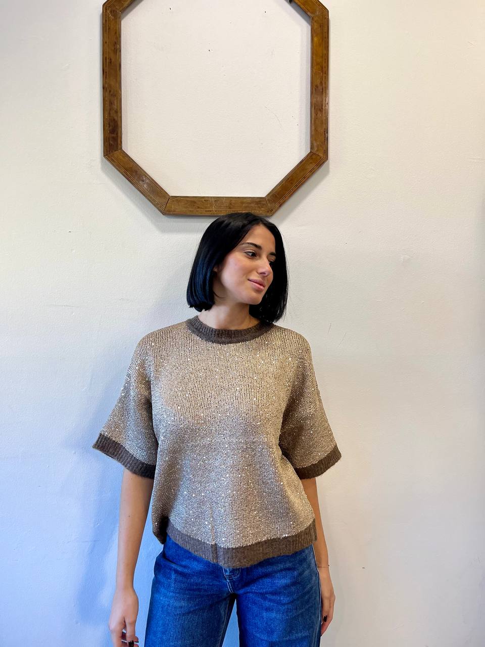 Maglia glitterata con bordi a contrasto Liora