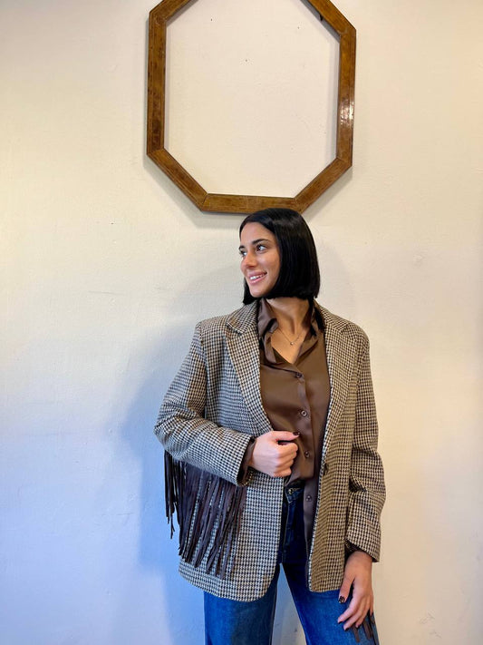Blazer dolce vita a quadri con frange Avina