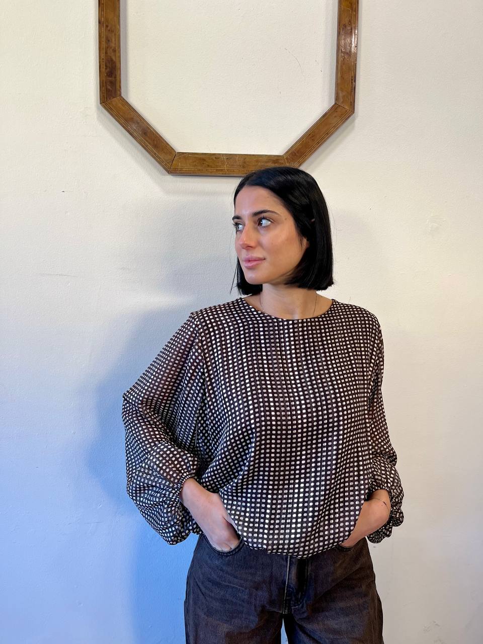 Blusa maniche lunghe con stampa a pois Denia