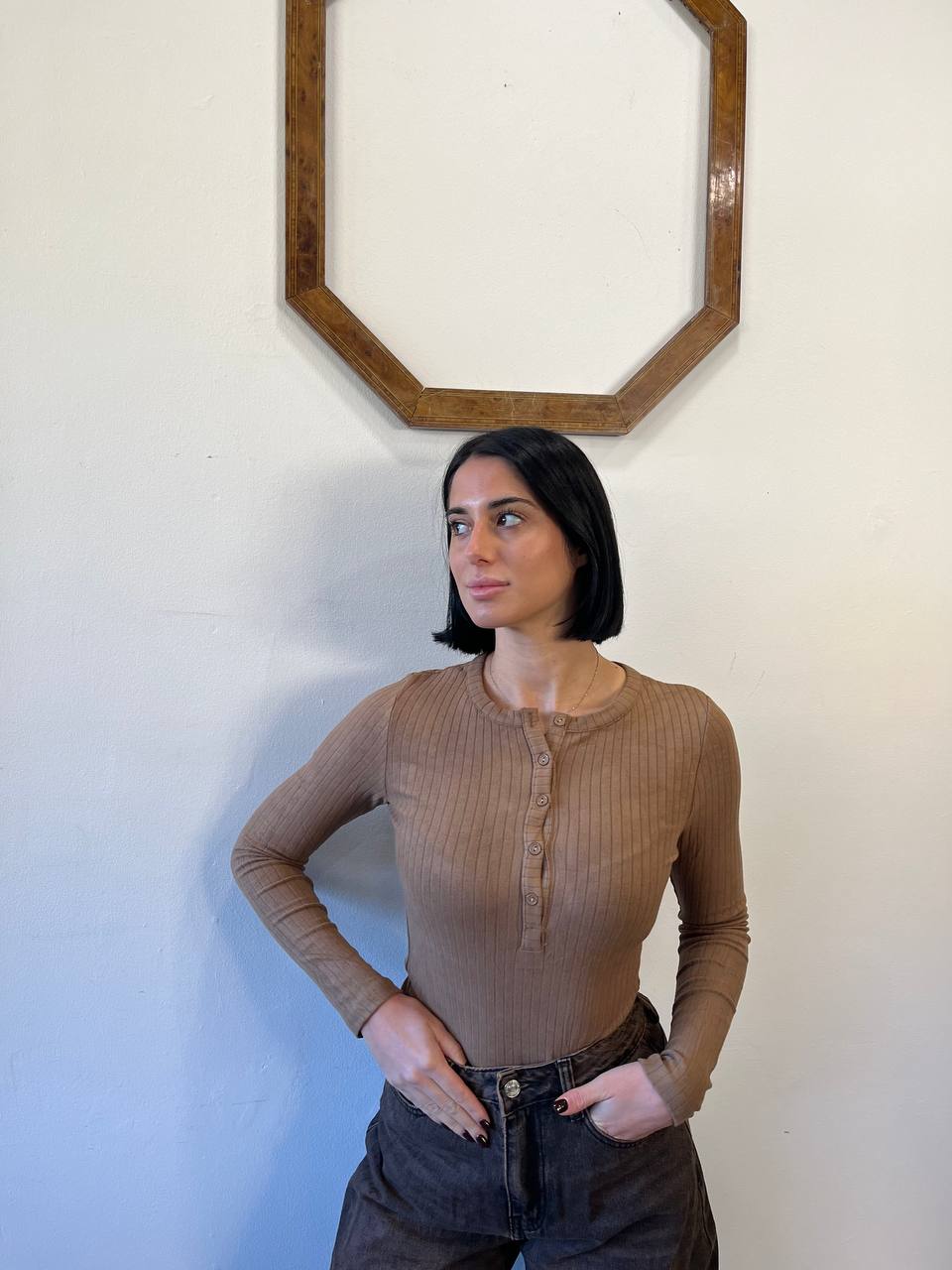 Body a maniche lunghe a costine Maia