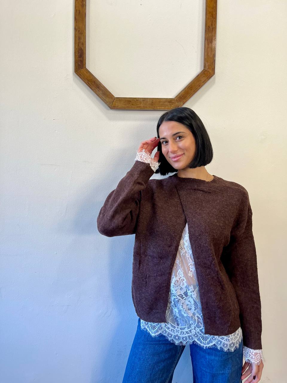 Maglione girocollo con dettagli in pizzo Celia