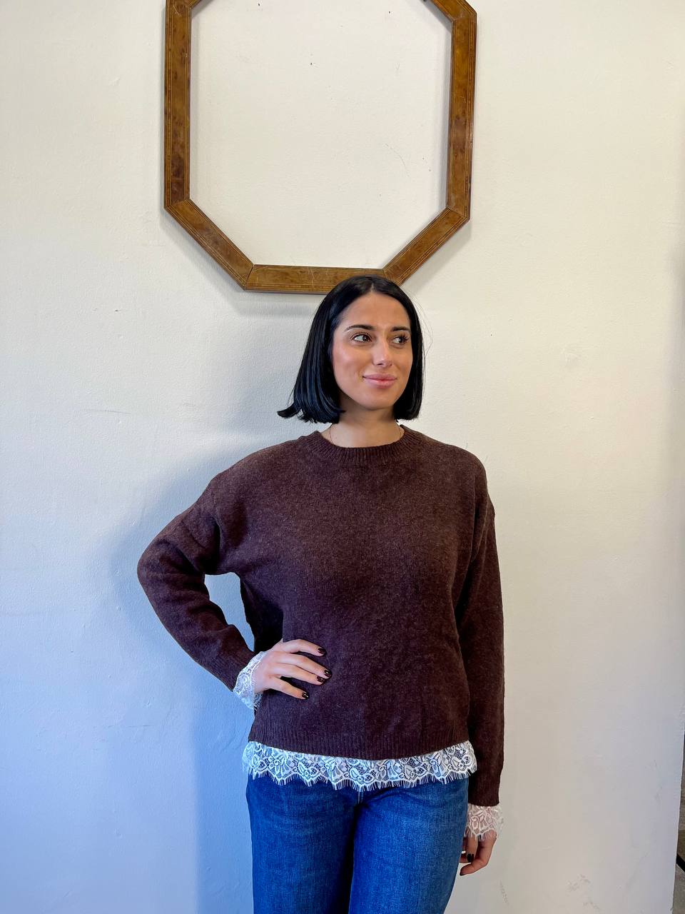 Maglione girocollo con dettagli in pizzo Celia