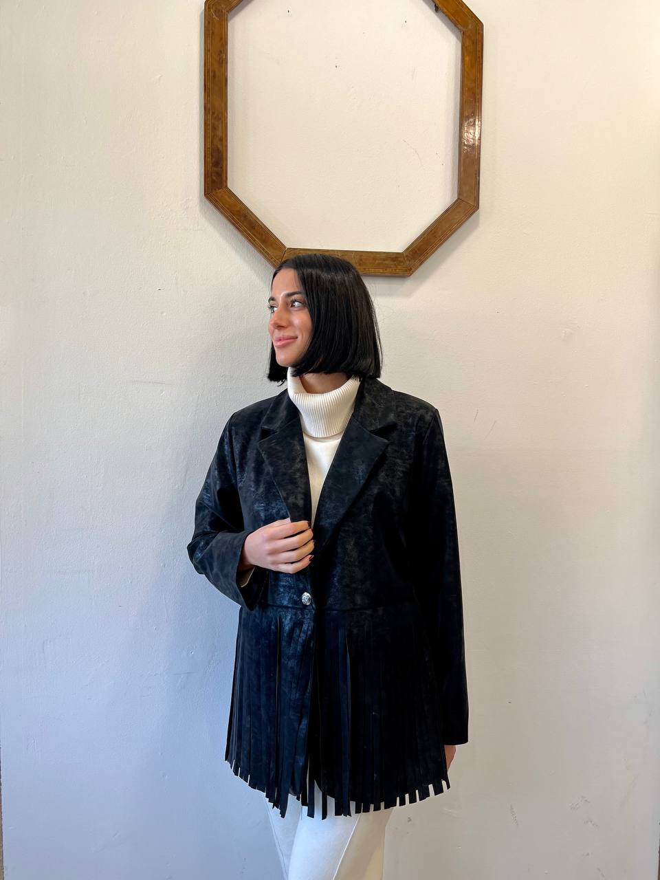 Giacca scamosciata con frange Talina