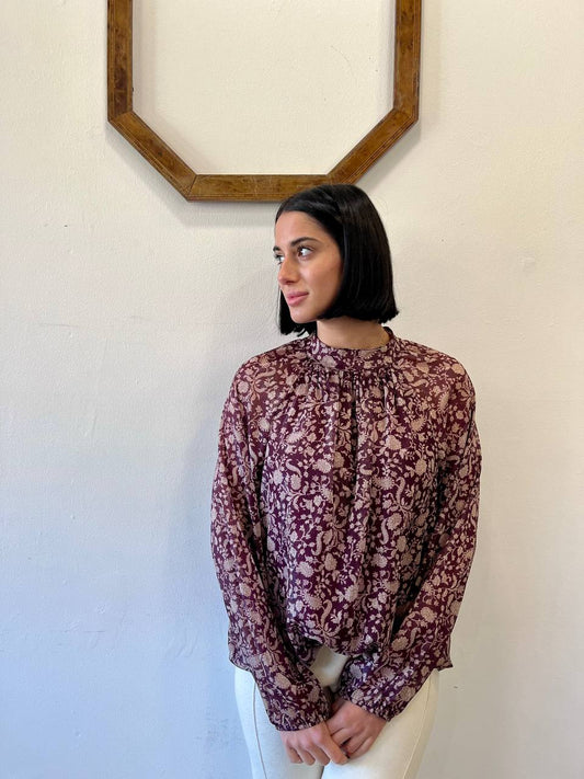 Camicia a fantasia con girocollo arricciato Lorin