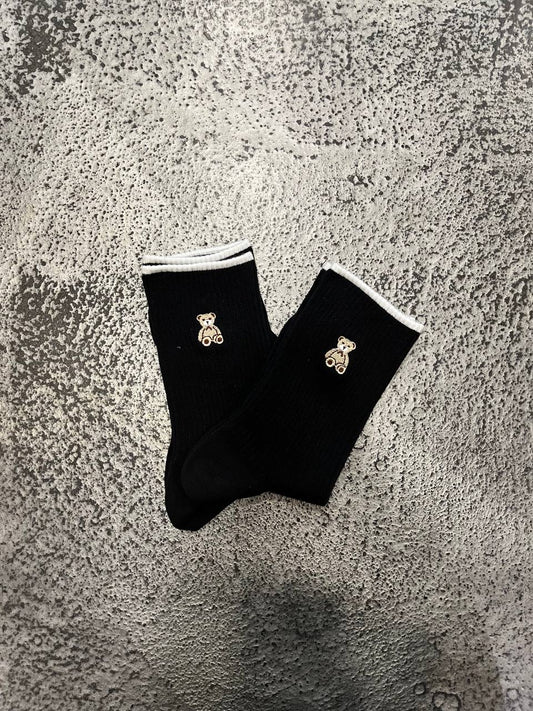 Calze con orlo a contrasto e ricamo orsetto Fioren