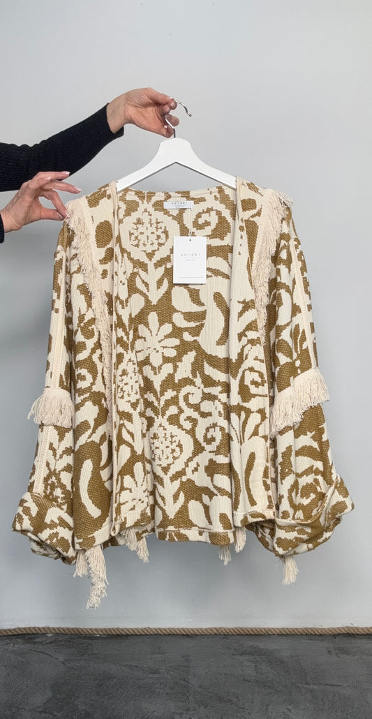 Cardigan con frange e trama jacquard Zoe