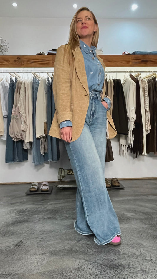 Blazer monopetto in tessuto effetto scamosciato Vera