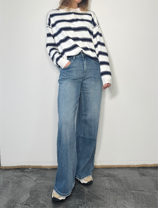 Maglia polo maniche lunghe a righe Ane