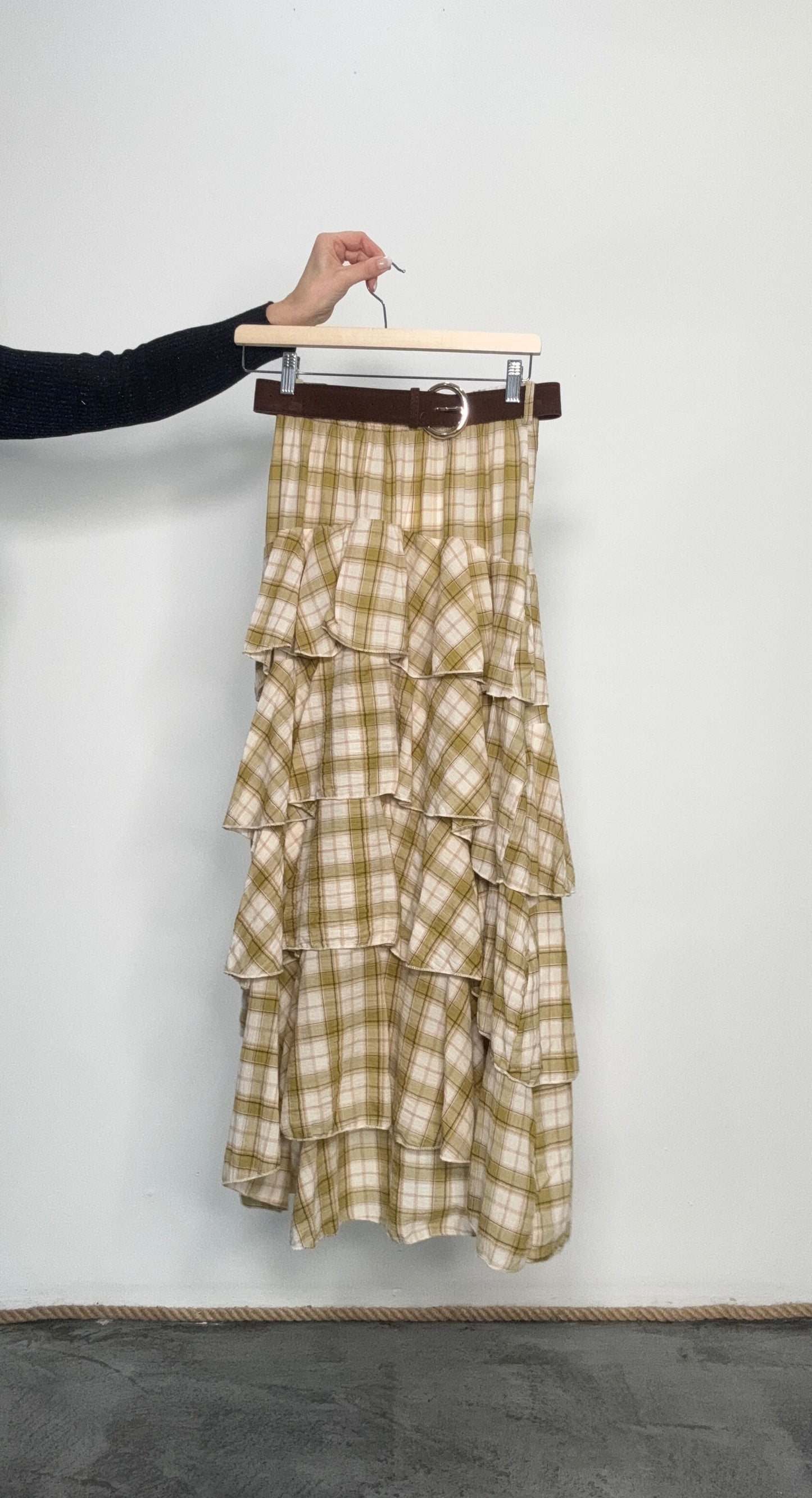 Gonna a balze con fantasia check e cintura Noa