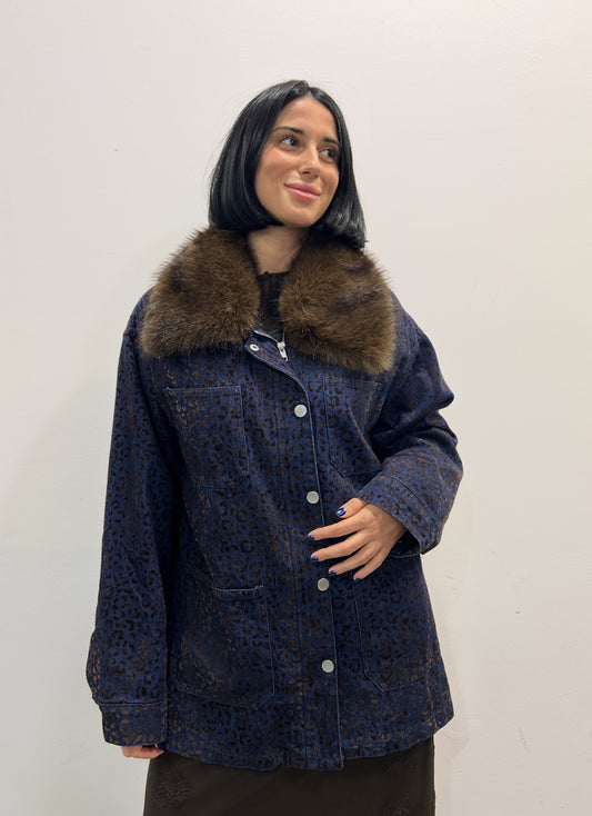 Giacca con stampa e collo in pelliccia Lirena