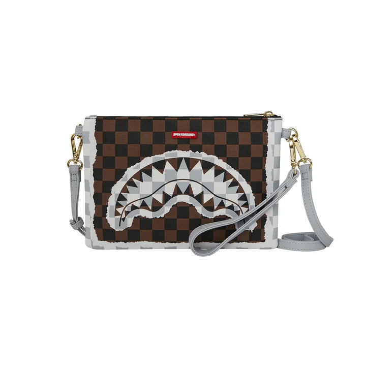 Pochette CREAM AND BROWN TEAR CHECK CROSSOVER