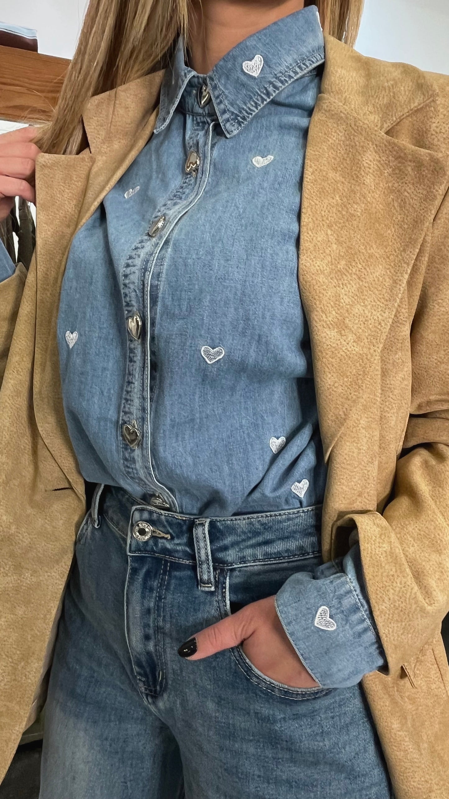 Blazer monopetto in tessuto effetto scamosciato Vera