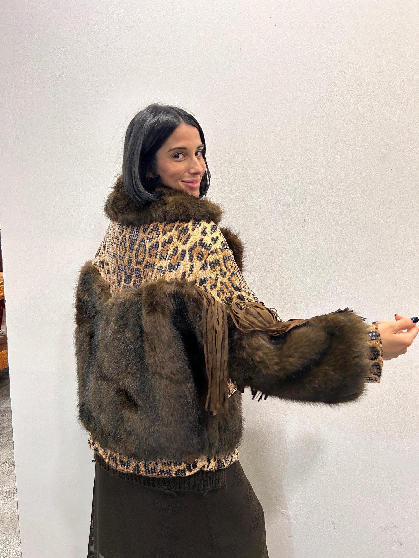 Giaccone fantasia e pelliccia Elvira