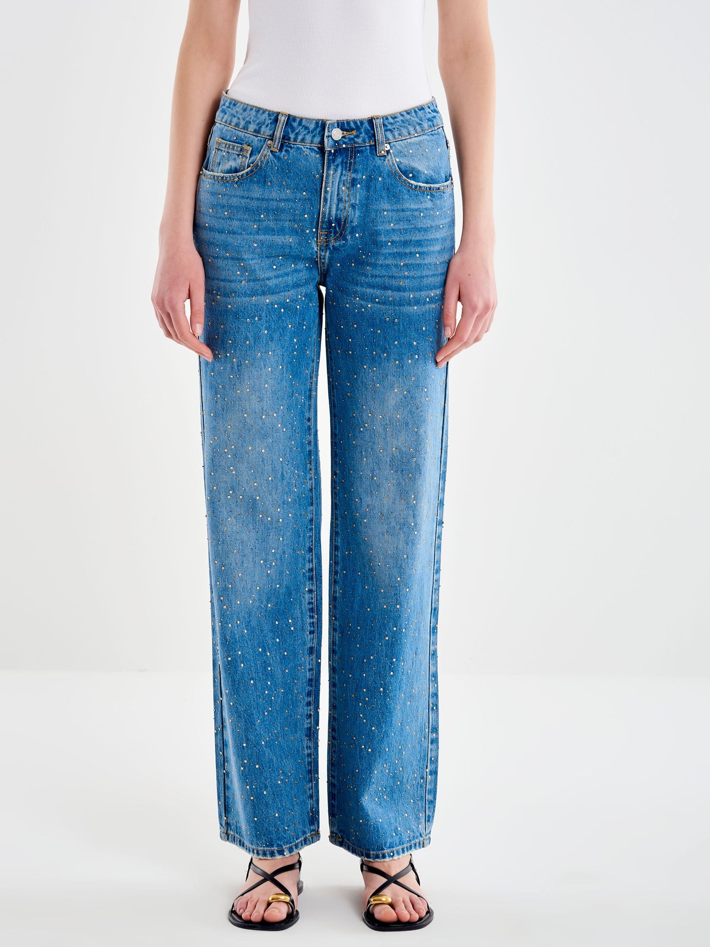 Jeans Aurora con strass e borchiette dorati