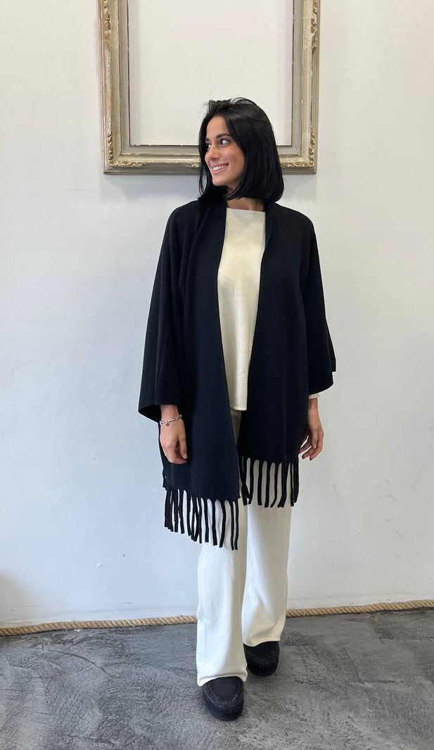 Mantella cardigan con frange Benvenuta