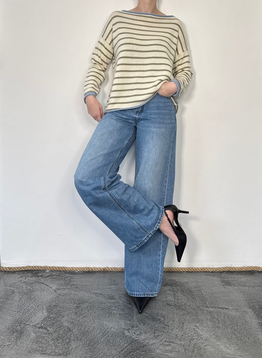 Maglioncino a righe con scollo a barca Lena