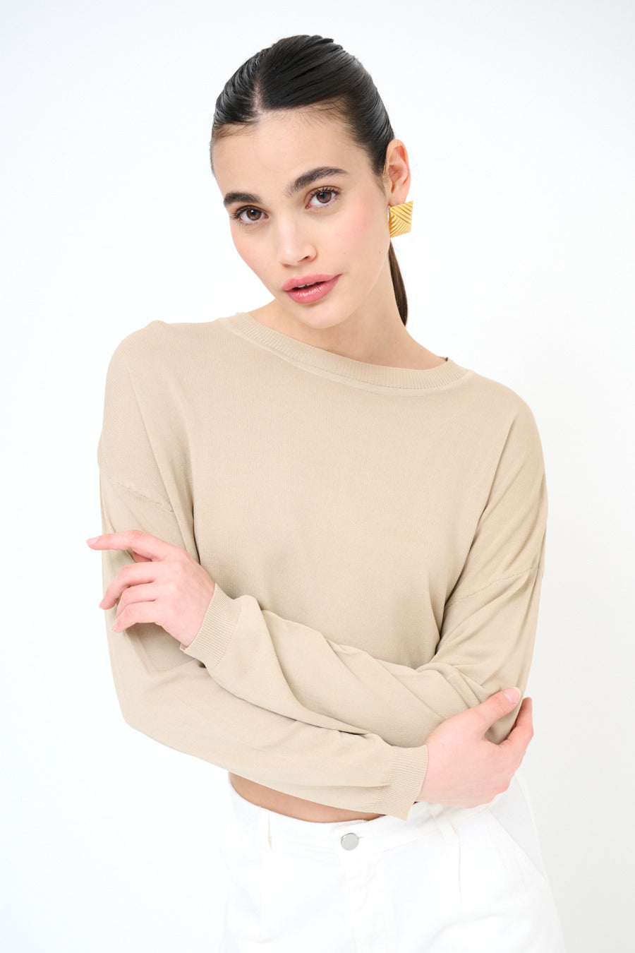 Maglia paricollo crop spalla scesa Valeria