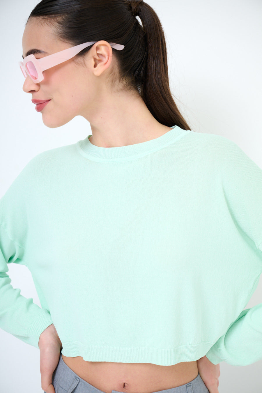 Maglia paricollo crop spalla scesa Valeria