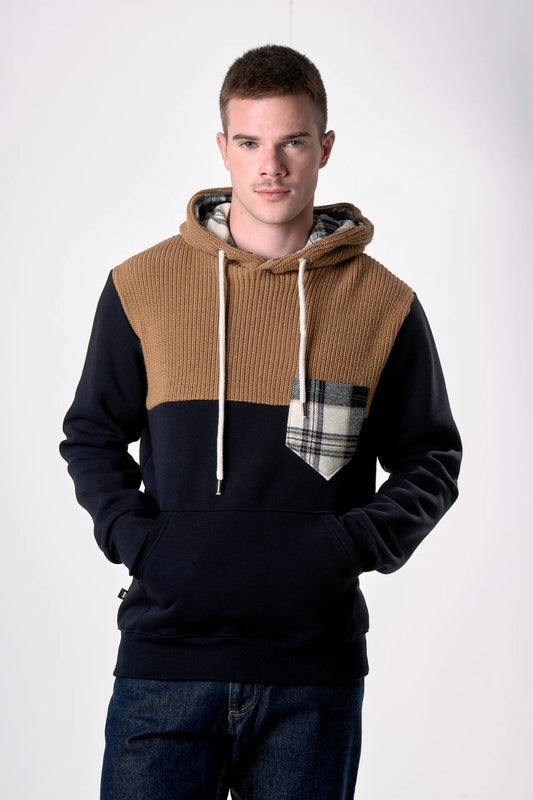 Felpa Cappuccio con intarsio in maglieria e dettagli in tessuto