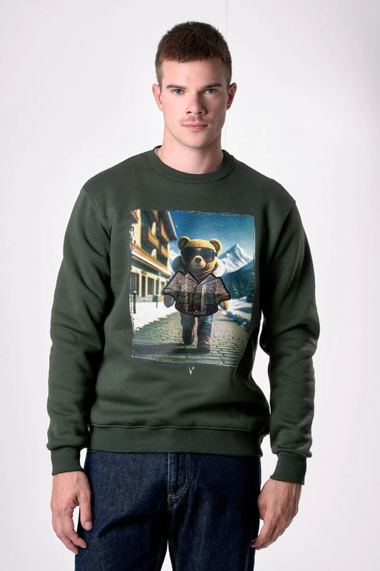 Felpa Girocollo con stampa Teddy e ricamo in tessuto