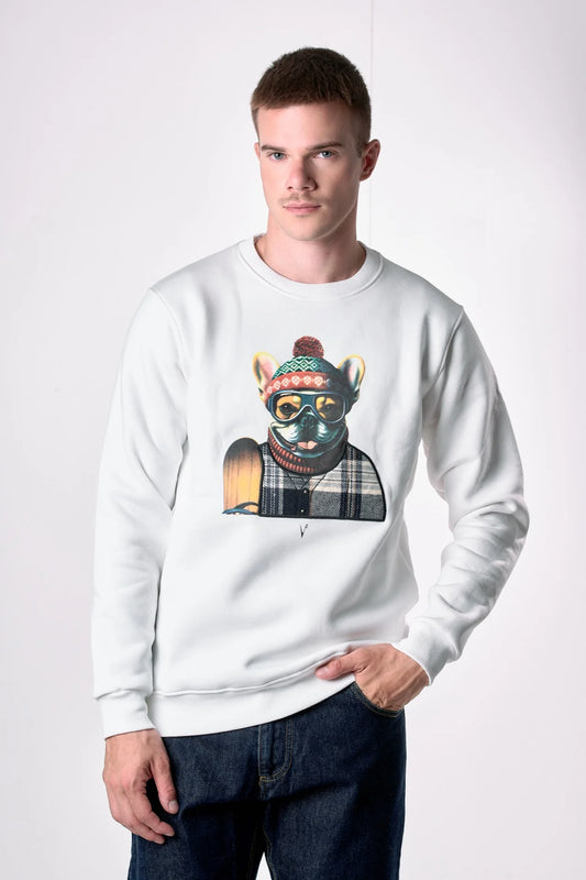 Felpa Girocollo con stampa Bulldog e ricamo in tessuto