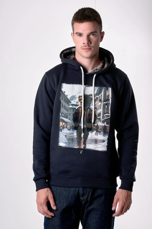 Felpa Cappuccio con stampa Teddy e ricamo in tessuto