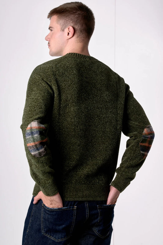 Maglione Girocollo in Ciniglia con Toppe in tessuto