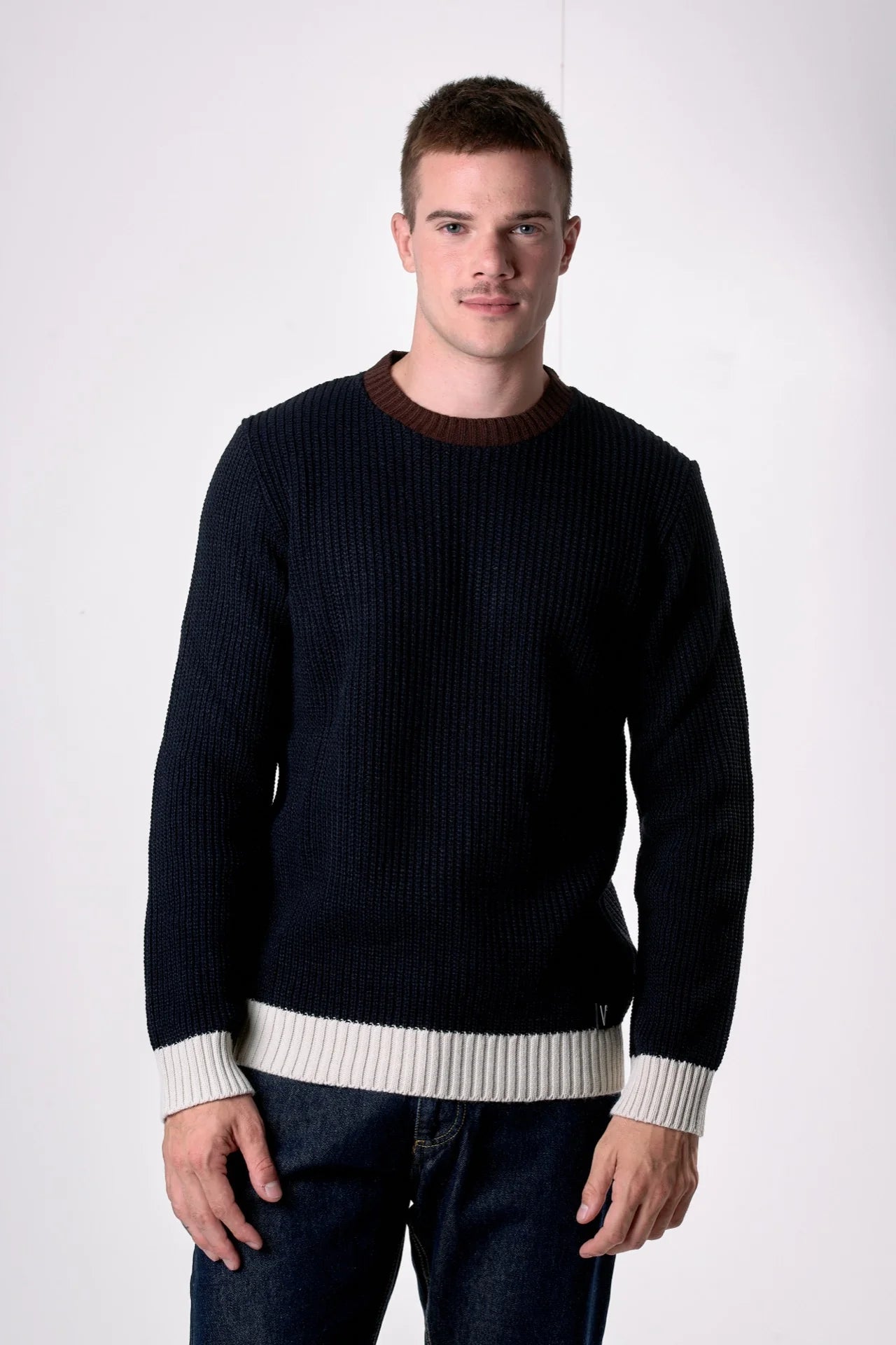 Maglione Girocollo Maglia Inglese tre colori con toppe scamosciate