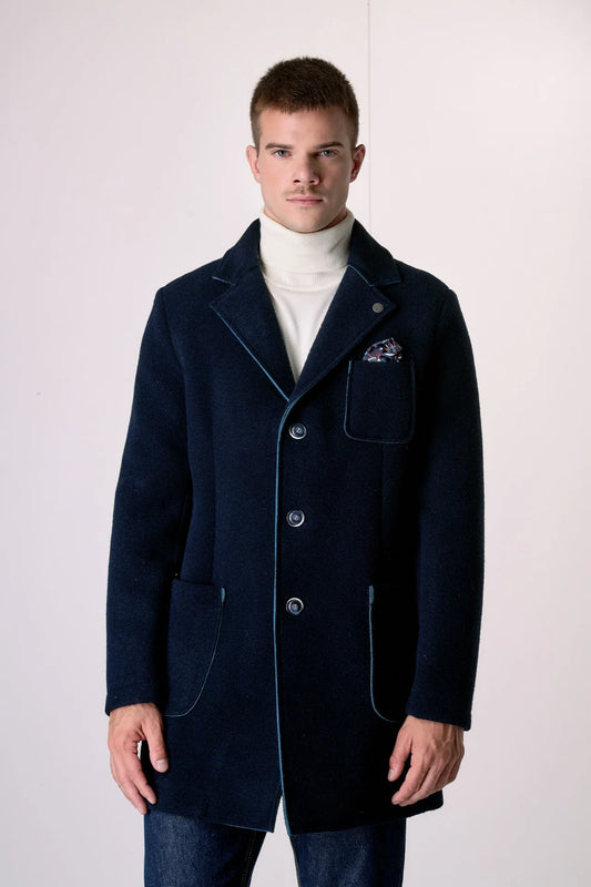 Cappotto in lana cotta accoppiata con Pochette in tessuto