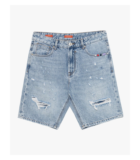 Bermuda in denim con rotture