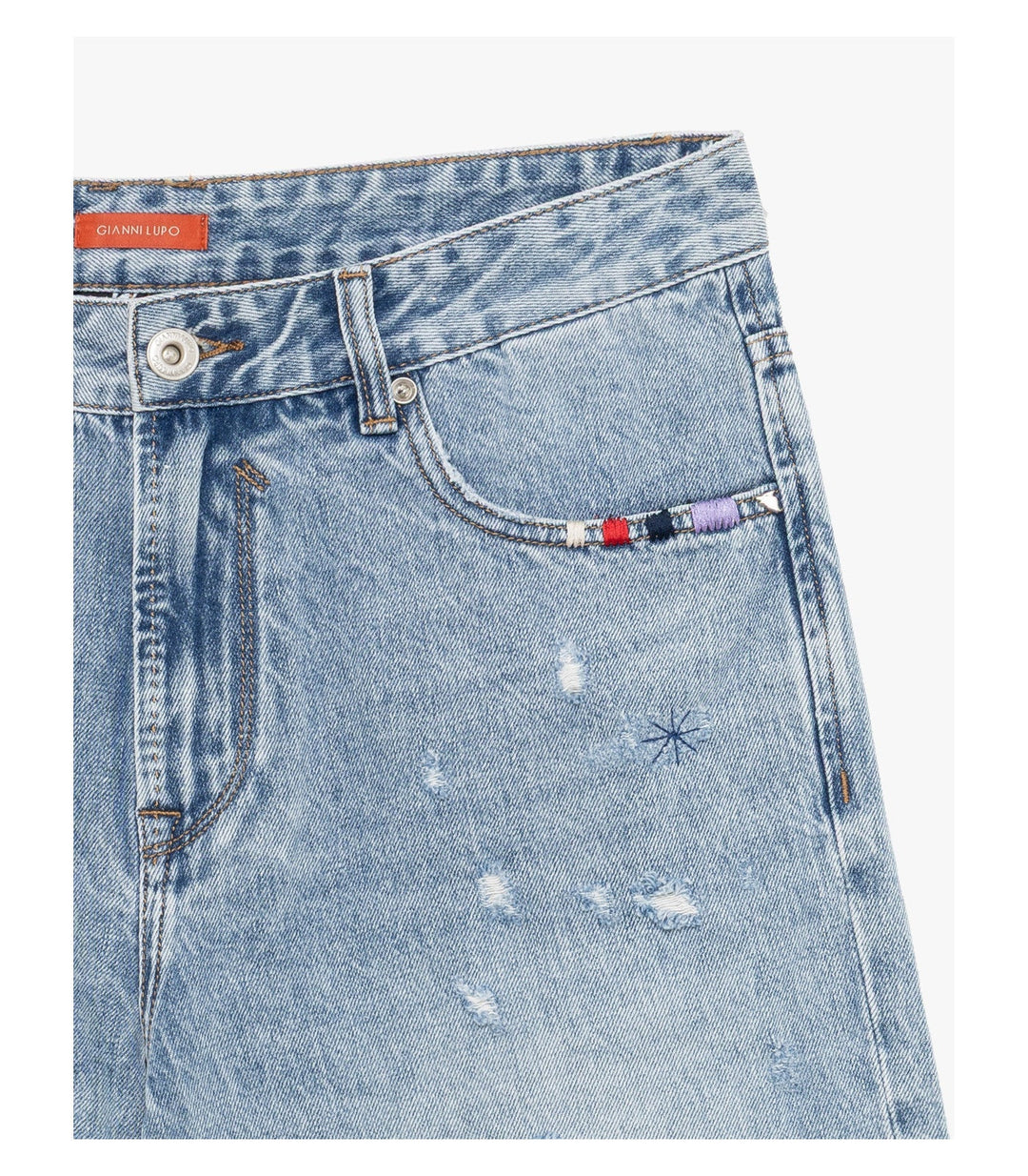 Bermuda in denim con rotture