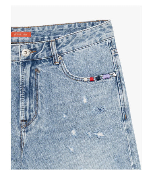 Bermuda in denim con rotture